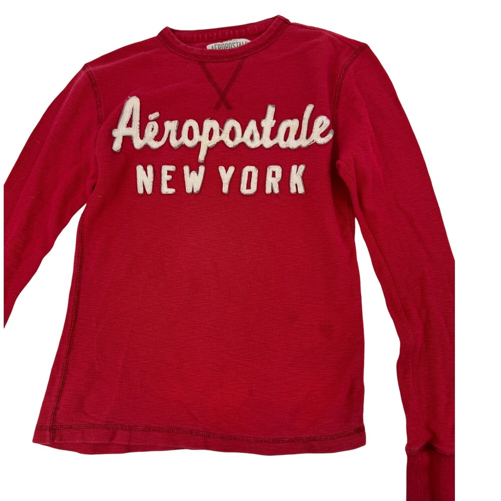 Aeropostale Thermal Top Women S Red Waffle‎ Knit Long Sleeve New York Y2K